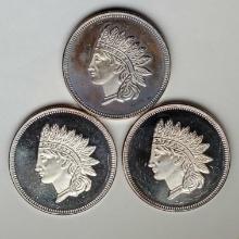 3 Silver Bullion Indian Head Coin Rounds
