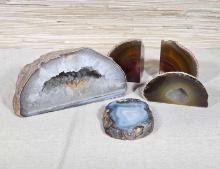 Group Of 5 Agate and Crystal Geode Specimens