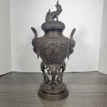 Japanese Bronze Incense Burner / Censer With Lid Meiji Period