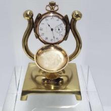 1910 Elgin 15 Jewel Model 2 Size 0s Hunting Case Pocket Watch And Brass Stand