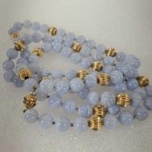 14K Yellow Gold And Lavender Jadeite Bead Necklace