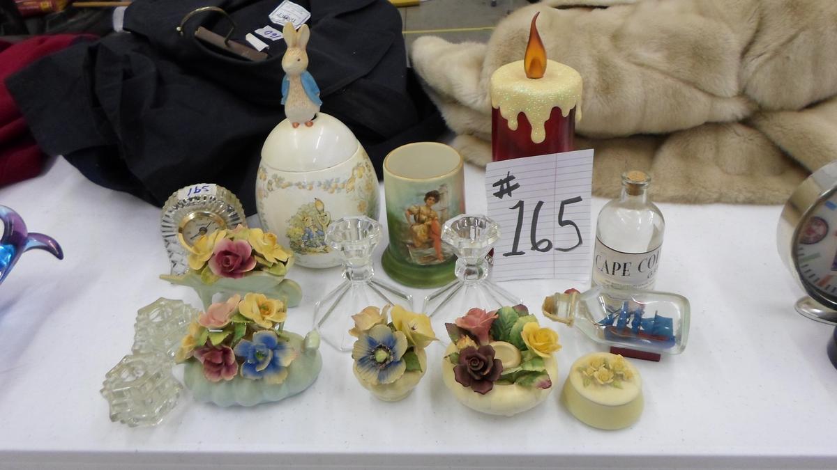home decor, floral items, petter rabbit covered jar and more