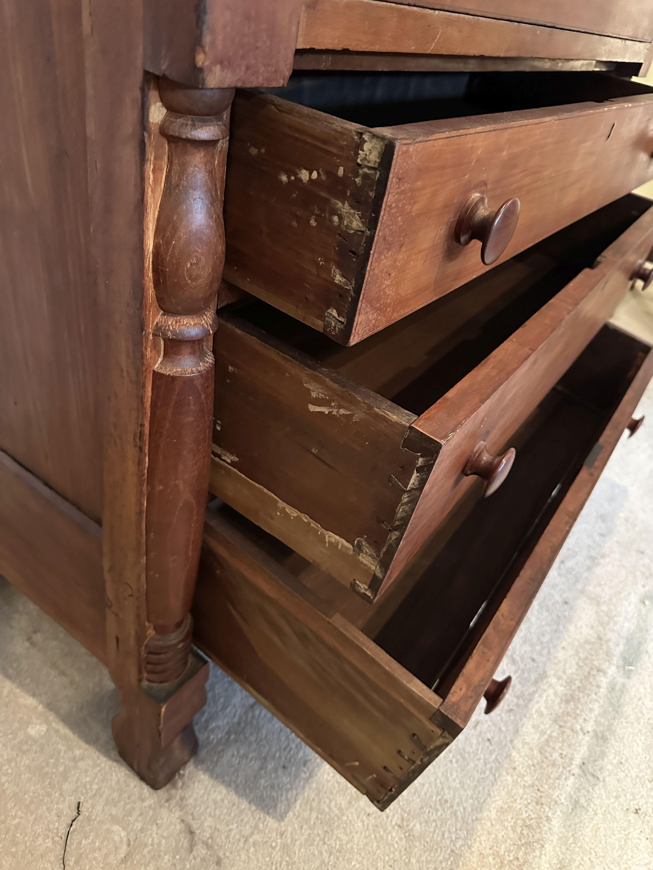 Vintage 2 Drawer Over 3 Drawer Cherry Wood Victorian Empire Bureau (Local Pick Up Only)