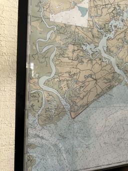 Framed Charleston Harbor and Approaches Map (Local Pick Up Only)