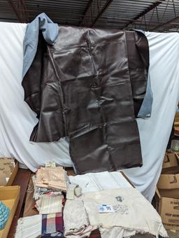 Fabric Lot, Large Leather(?) Fabric, Small Plaid, etc