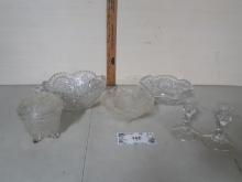 Clear Glass Lot, candle sticks, bowls