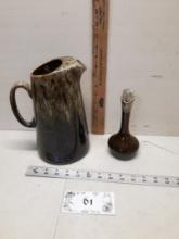 Vintage Brown Drip Pitcher, Vase