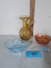 Vintage Fenton Marigold Dish, Amber Hobnail Pitcher, Candy Dish