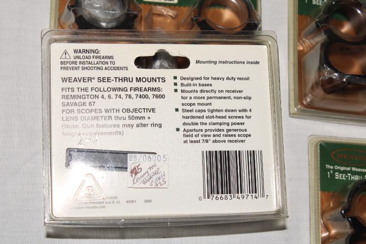 (4) Sets of Weaver 1" See-Thru Scope Mounts
