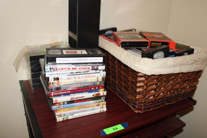 Small Computer Table, VHS Tapes and DVD Movies