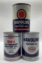 Three Havoline Quart Oil Cans