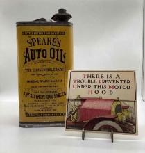 Early 1900's Speares Auto Oil One Gallon Can