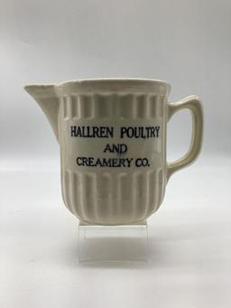 Hallren Poultry and Creamery Stoneware Cream Pitcher Fairview, OK