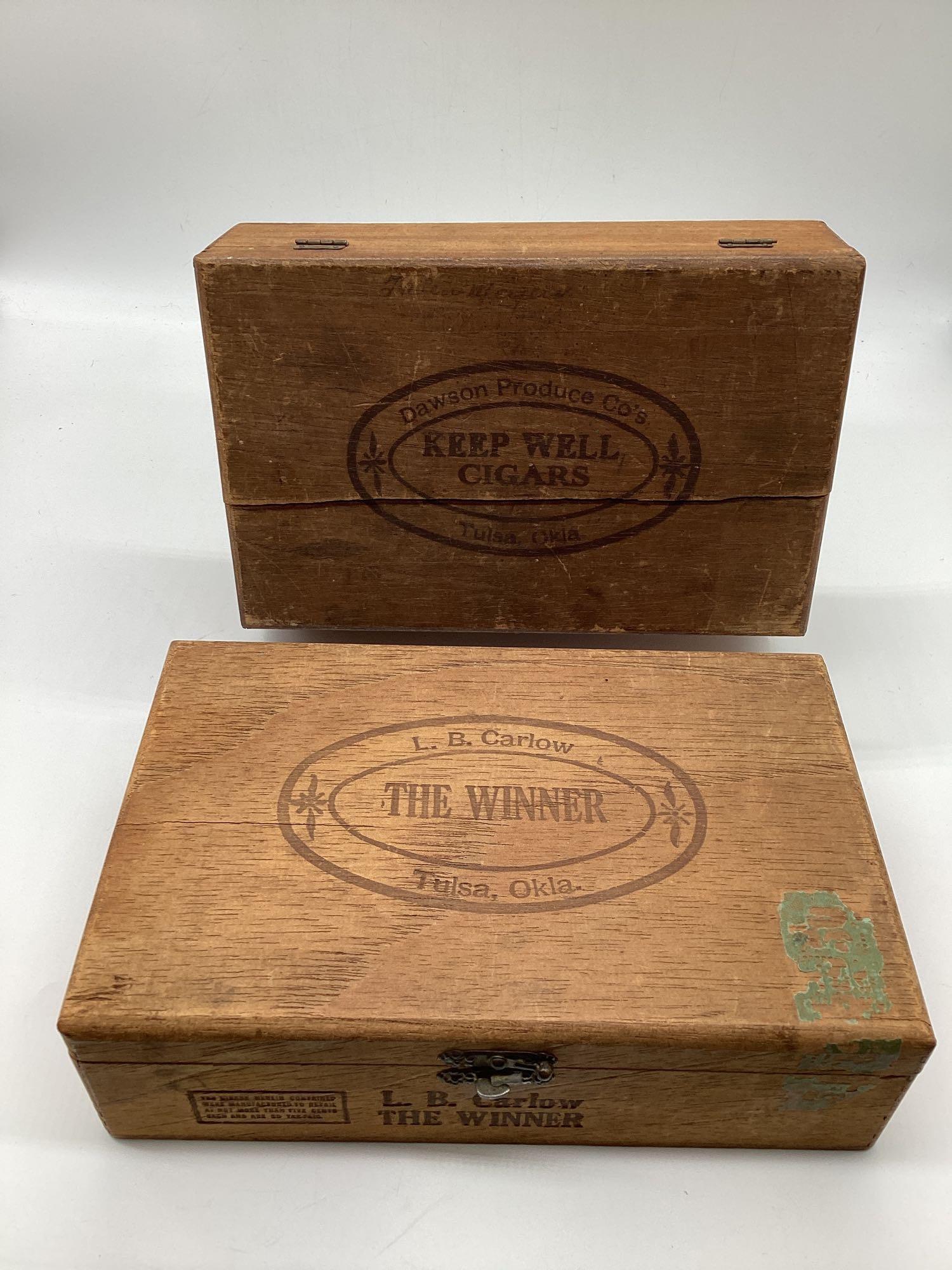 Two Dawson Produce Company Wood Cigar Boxes Tulsa, OK