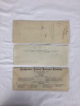 Two 1925 Oklahoma Exchange Checks and 1927 Northwestern Insurance Policy