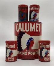 Five Calumet Baking Powder Tins