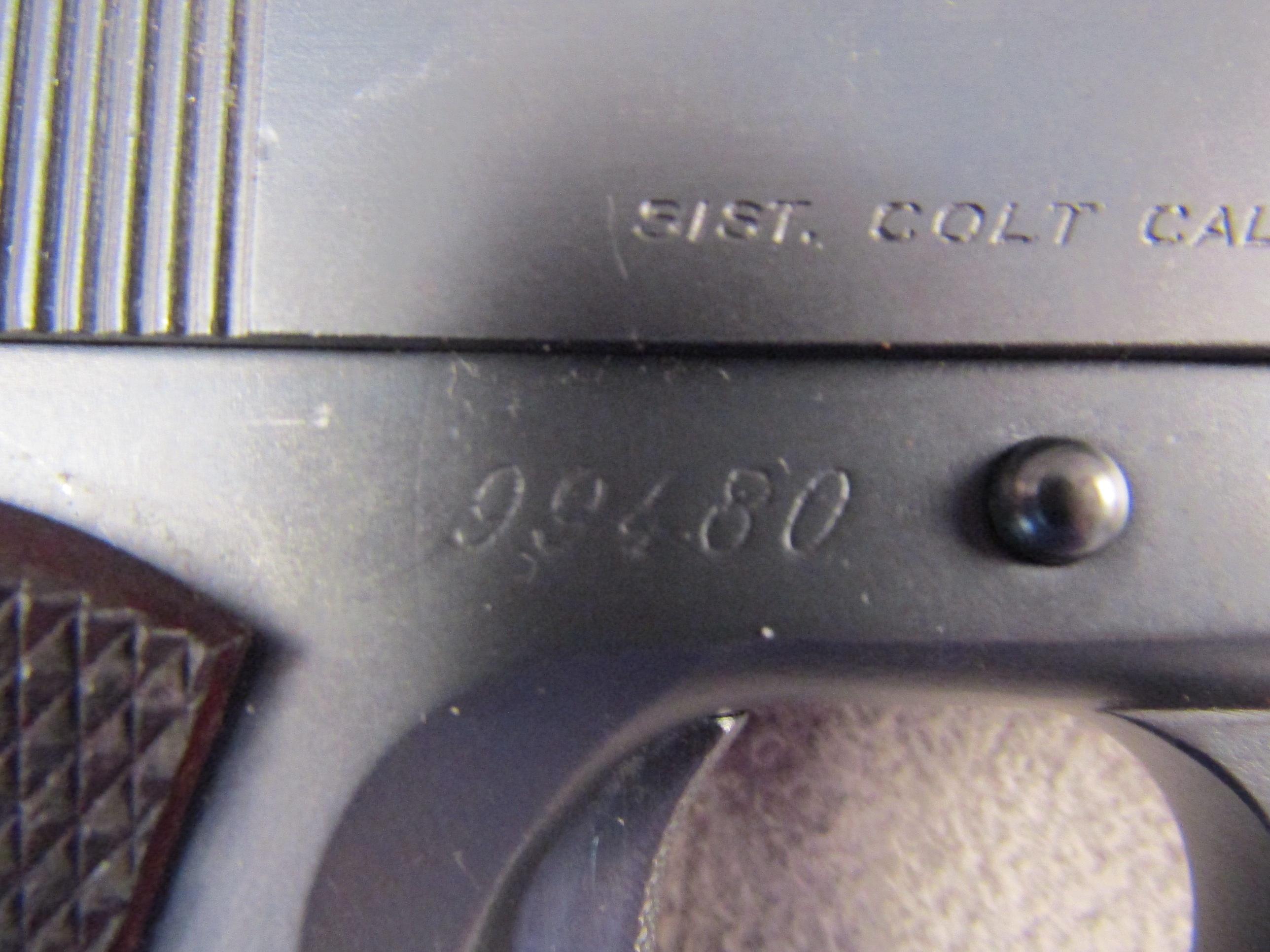 handgun: COLT Model Argentine 1927, Semi-Auto Pistol, .45, 6 shot, 5" barrel, S#99480
