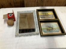 Steamboat Prints, Vintage Metal Frame Mirror & Old Souvenir Baseball