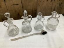 4 Vintage Cruets & Sterling Silver Candle Snuffer