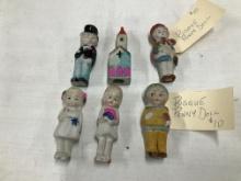 5 Antique Bisque Penny Dolls & Church