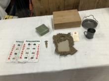 Antique Pot Metal Frame and 2 Pewter Items