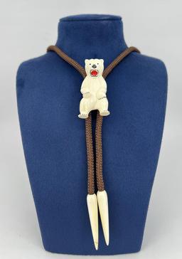 Alaskan Inuit Eskimo Polar Bear Bolo Tie