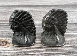 Cast Iron Indian Chief Head Bookends