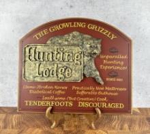 The Growling Grizzly Hunting Lodge Sign