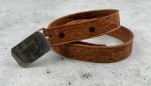 Tooled Leather Cowboy Belt and Buckle