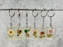 Lucite Acrylic Dried Flower Key Chains