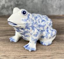 Blue & White Sadek Porcelain Frog Bank