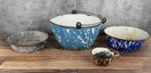 Collection Of Antique Graniteware Enamelware