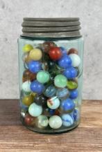 Antique Ball Jar Of Marbles