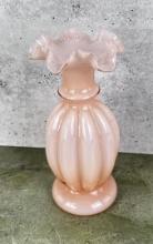 Fenton Glass Rose Overlay Pink Melon Vase