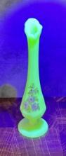 Fenton Glass Uranium Painted Swung Bud Vase