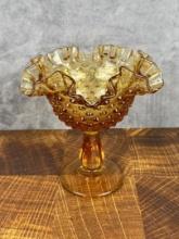 Fenton Glass Amber Hobnail Footed Dish