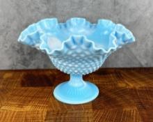 Fenton Glass Blue Marble Hobnail Footed Dish