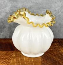 Fenton Glass Gold Crest Ruffled Vase