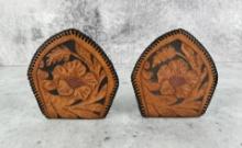 Vintage Tooled Leather Cowboy Bookends