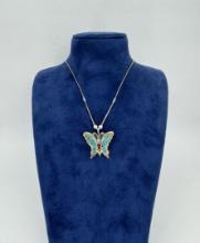 Zuni Sterling Chip Inlaid Butterfly Necklace
