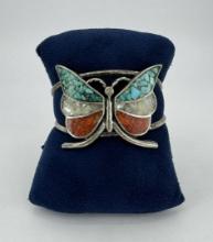 Zuni Chip Inlaid Sterling Butterfly Bracelet