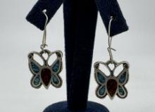 Zuni Sterling Chip Inlaid Butterfly Earrings
