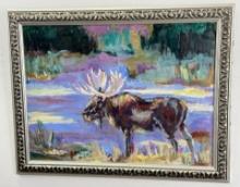 Kat Houseman Oil on Board Moose Painting