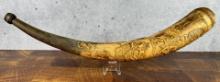 Antique American Frontier Carved Powder Horn