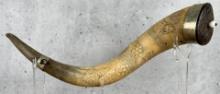 Antique Carved European Powder or Drinking Horn