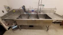 SINK STAINLESS 3 TUB 120" X 37" WITH LEFT AND RIGHT DRAINBOARDS AND OVERSPR