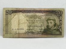 1964 Banco De Portugal 20 Dollar Ouro Note