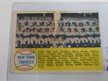 1958 TOPPS BASEBALL #246 NEW YORK YANKEES TEAM CARD MANTLE SEE PHOTOS