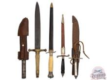 Lot Five Ornate Collector Knives / Daggers Includes Some Silver