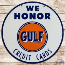 We Honor Gulf Credit Cards 30" DS Porcelain Sign w/ Logo